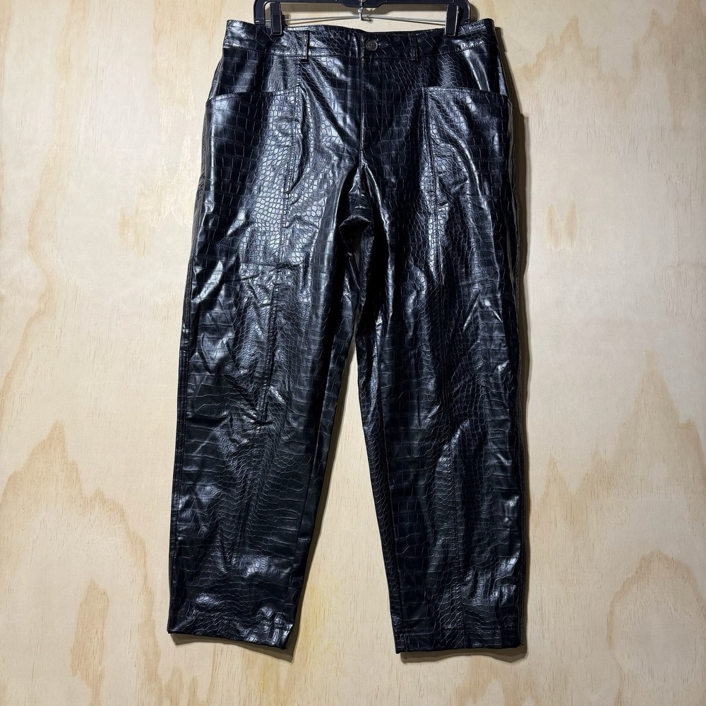 A New Day Black Croc Faux Leather Pants Womens 14 High Rise Straight Leg